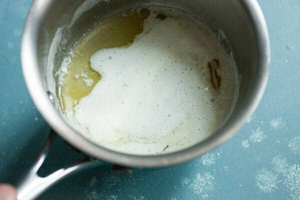 Making Brown Butter in a small pot.
