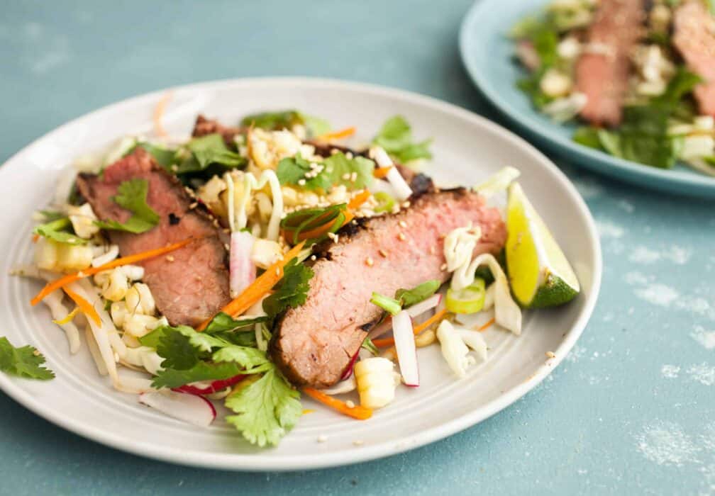 Grilled Steak and Corn Salad: Light and fresh salad perfect for summer! Everything is cooked on the grill. Really fresh Asian-inspired flavors. Great for weekday lunches as well! | macheesmo.com