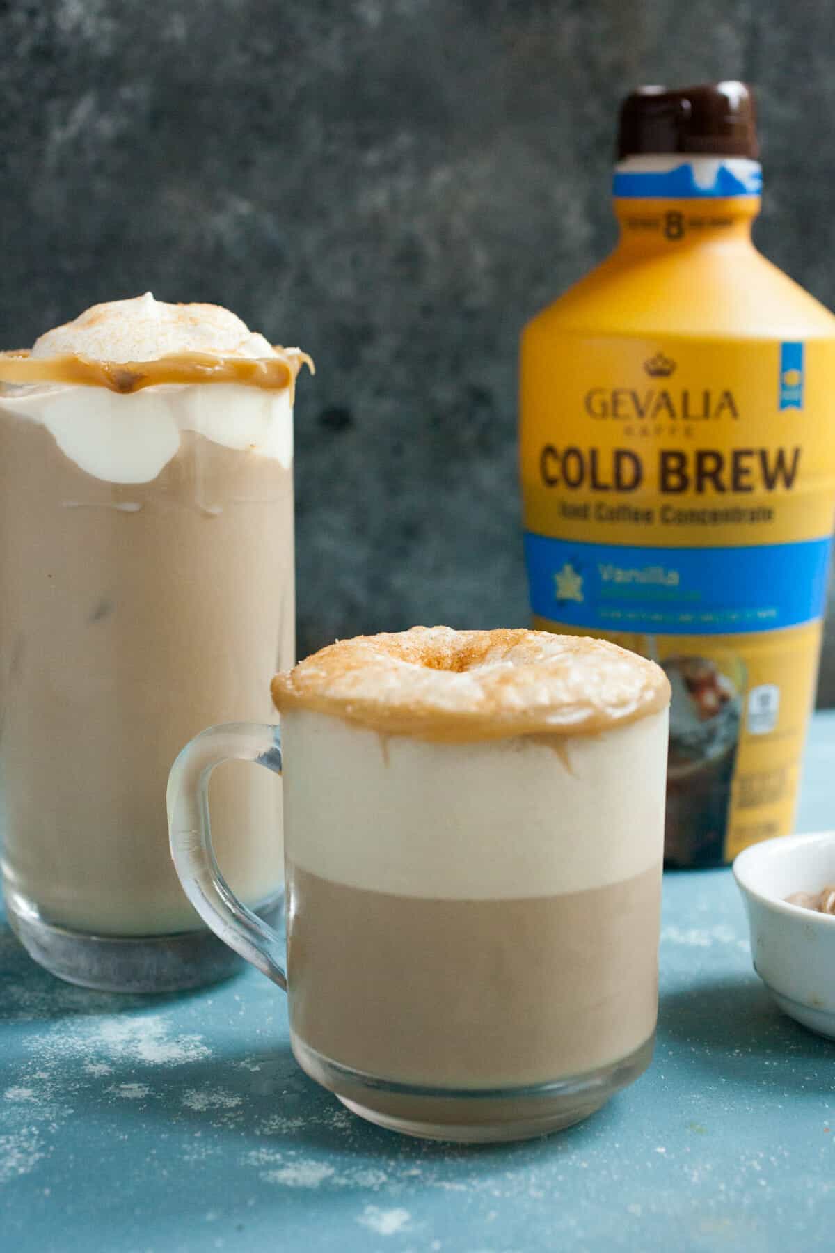 Churro Iced Coffee: Homemade quick caramel sauce mixed with Ice Coffee for a perfect way to beat the summer heat! | macheesmo.com