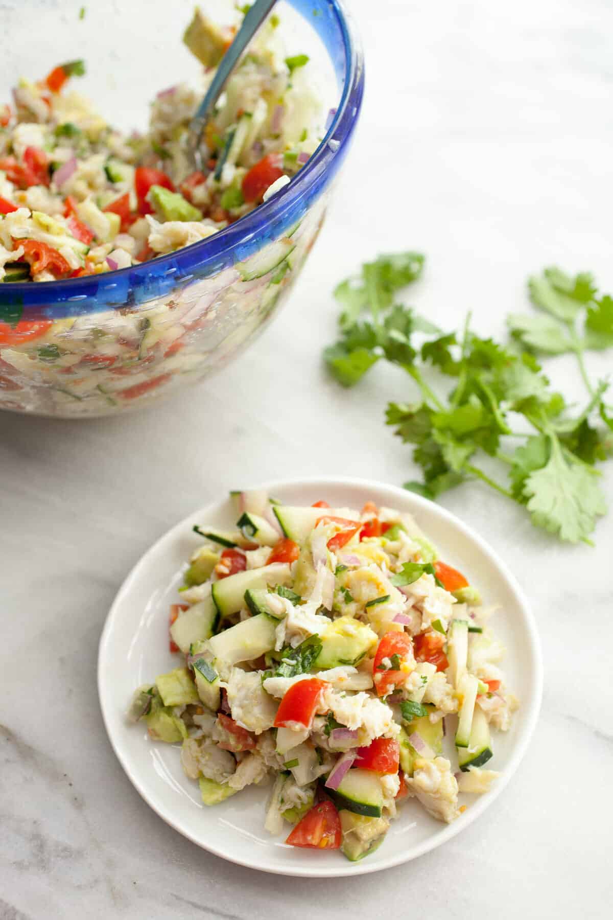 Easy Crab and Avocado Salad: This salad is so light and delicious. It's a perfect appetizer for summer and super easy to toss together. Enjoy! | macheesmo.com