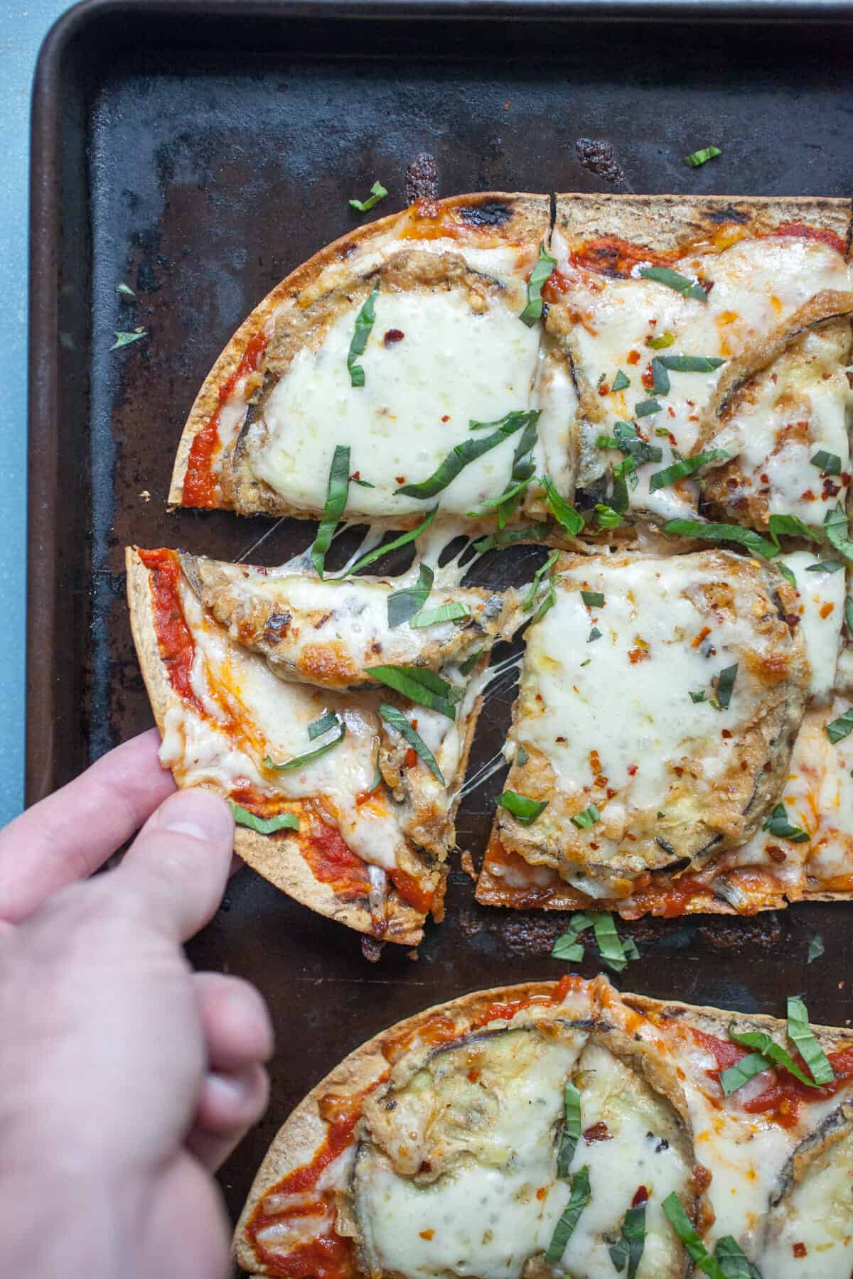 Eggplant Parm Flatbreads: These are the perfect easy eggplant parmesan dish. Easier to make than the classic baked dish, but still has all the flavors! | macheesmo.com