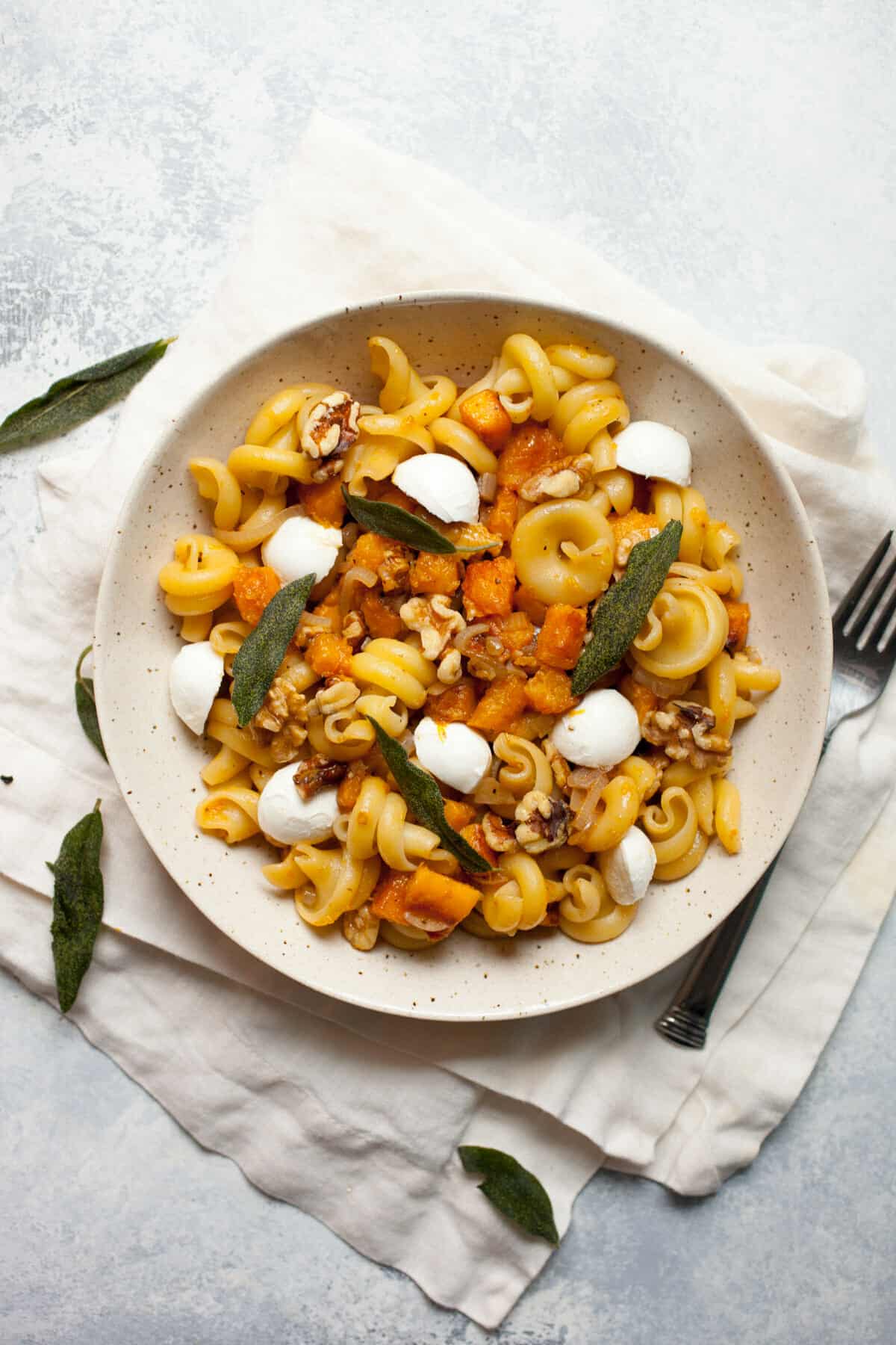 Butternut Squash Pasta Toss: Caramelized butternut squash with crispy sage, shallot, garlic, and a touch of cheese is the perfect fall pasta dish. Quick to make and delicious flavors! | macheesmo.com
