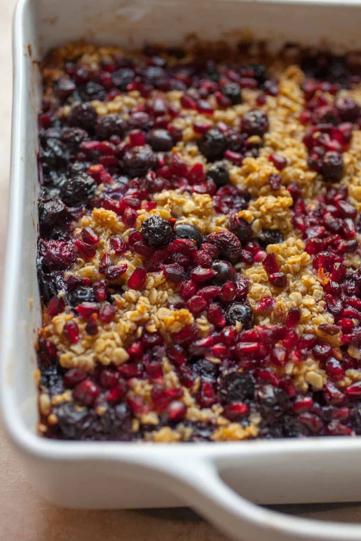 Blueberry Baked Oatmeal in Baking Dish