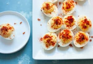 Smoky bacon deviled eggs: A classic Deviled Egg appetizer with a smoky and bacon twist! | macheesmo.com