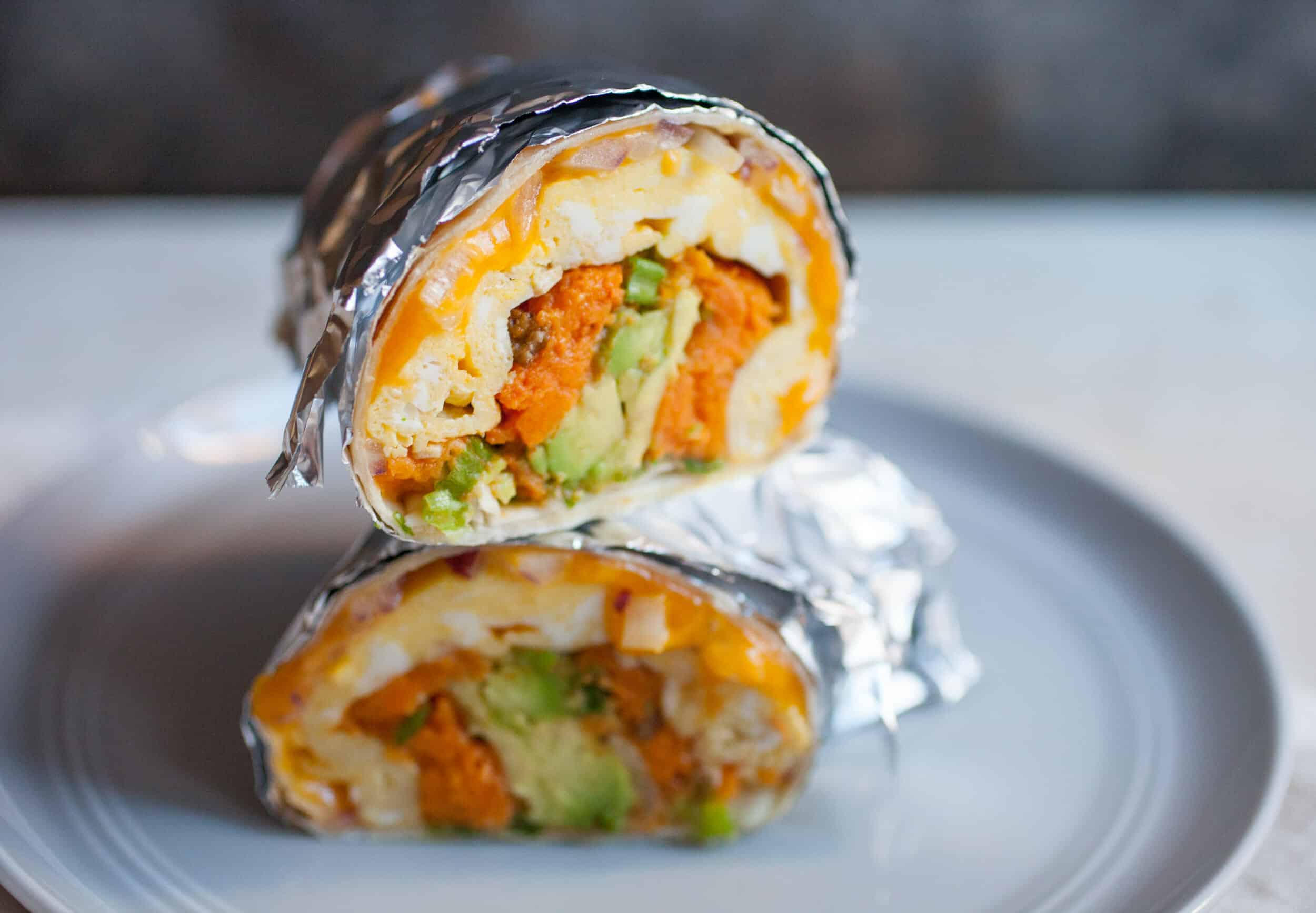 10 Minute Sweet Potato Breakfast Burrito: If you need a filling breakfast in a hurry, look no further than this easy sweet potato breakfast burrito