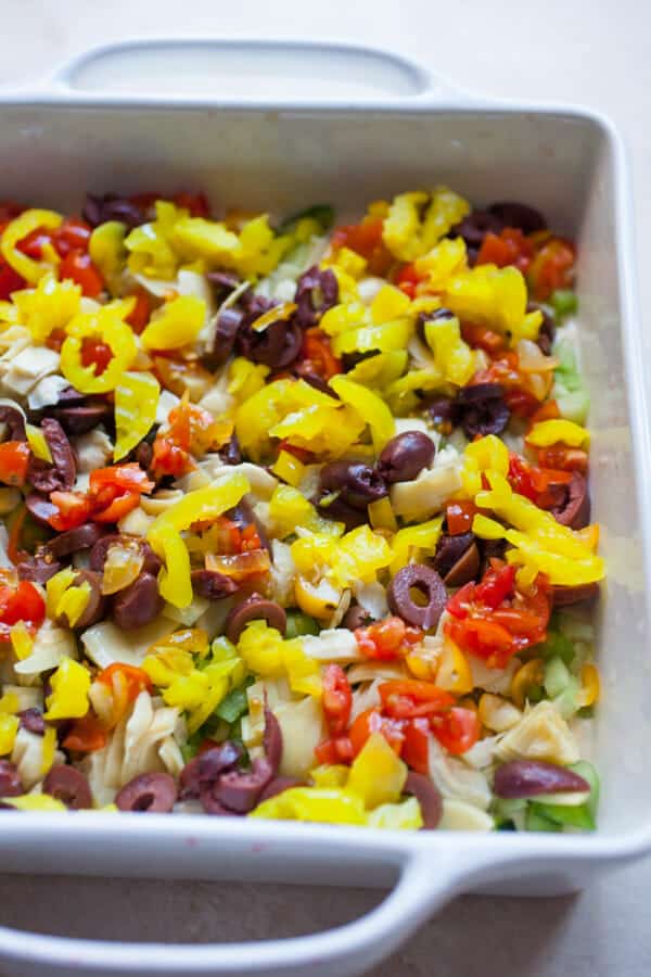 Colorful layer for Greek Layer Dip.