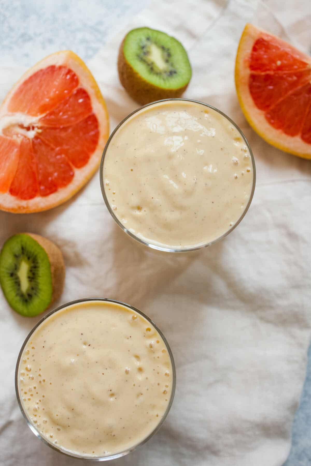 Creamy Citrus Smoothie: This simple smoothie uses fresh kiwi and grapefruit for a nice citrus flavor. It's filling and a perfect way to start the day! | macheesmo.com