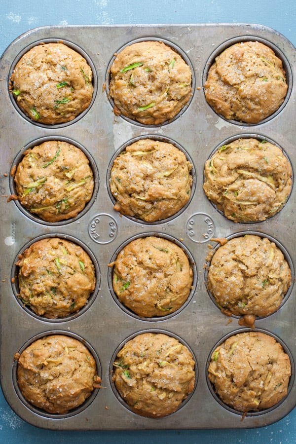 Brown Butter Zucchini Muffins baked in a pan.