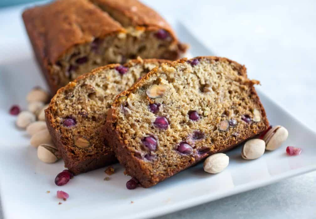 Looking for a new banana bread recipe? This pistachio banana bread is delicious and incredibly easy to make. Make a full loaf or muffins!