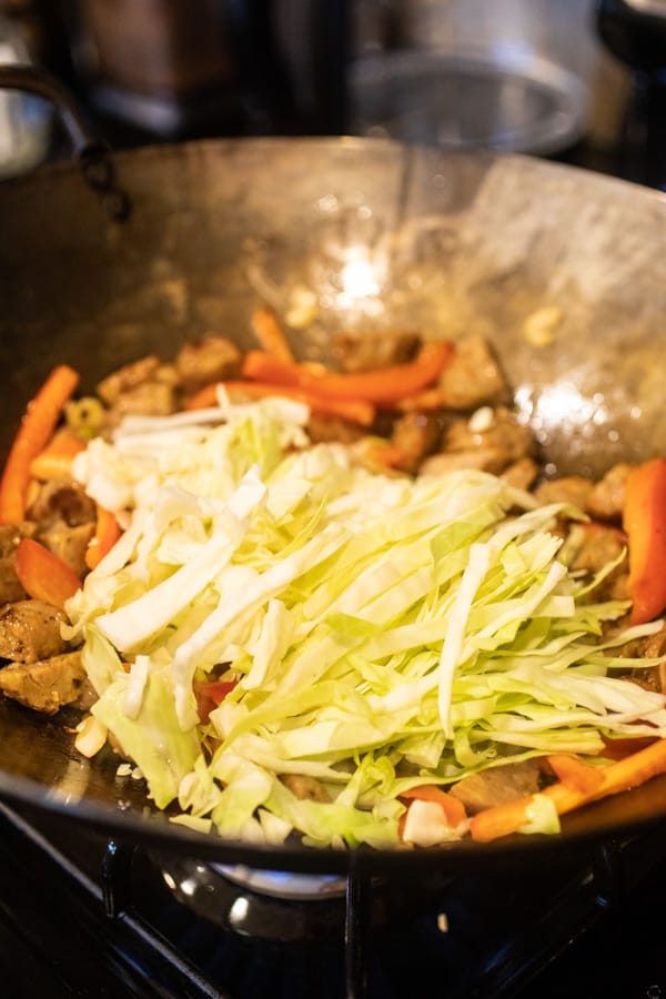 Veggies in the pan - Chicken Meatball Noodle Stir Fry