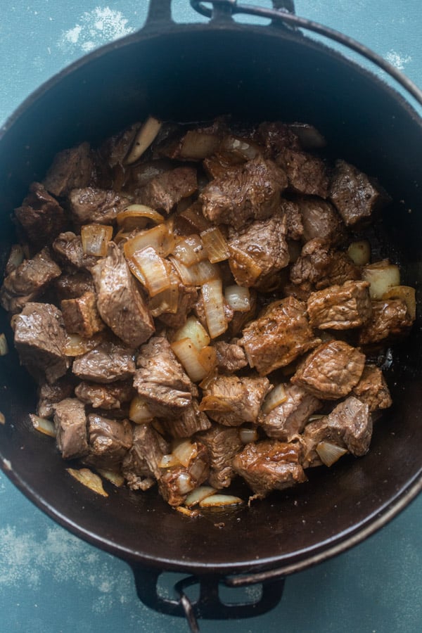 Adding onions for beef stew