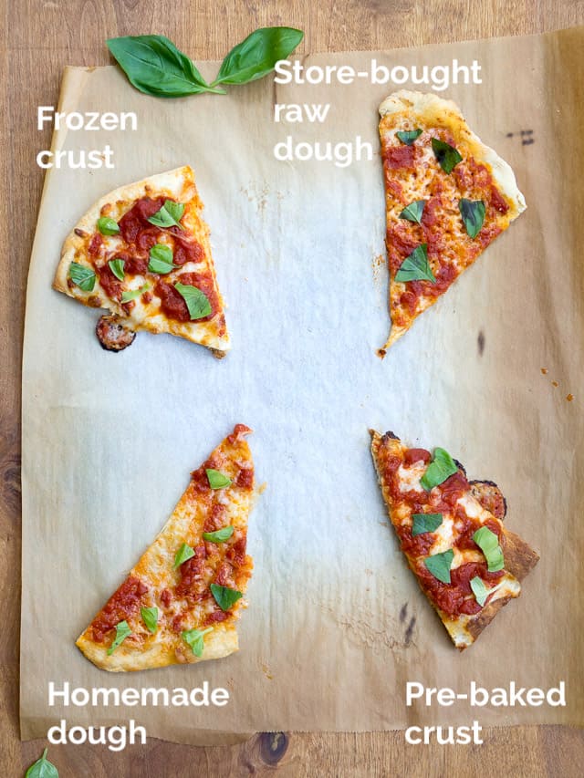 A side-by-side comparison of 4 different pizza crusts