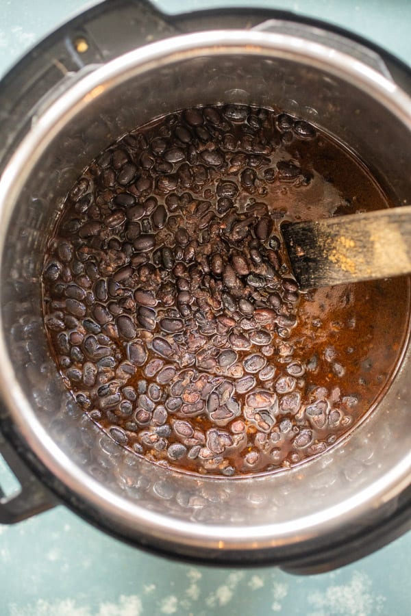 Finished Cuban Black Beans in Pressure Cooker