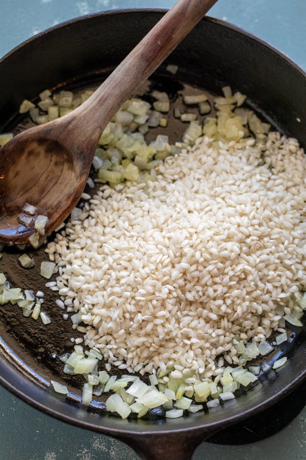 Risotto in skillet.
