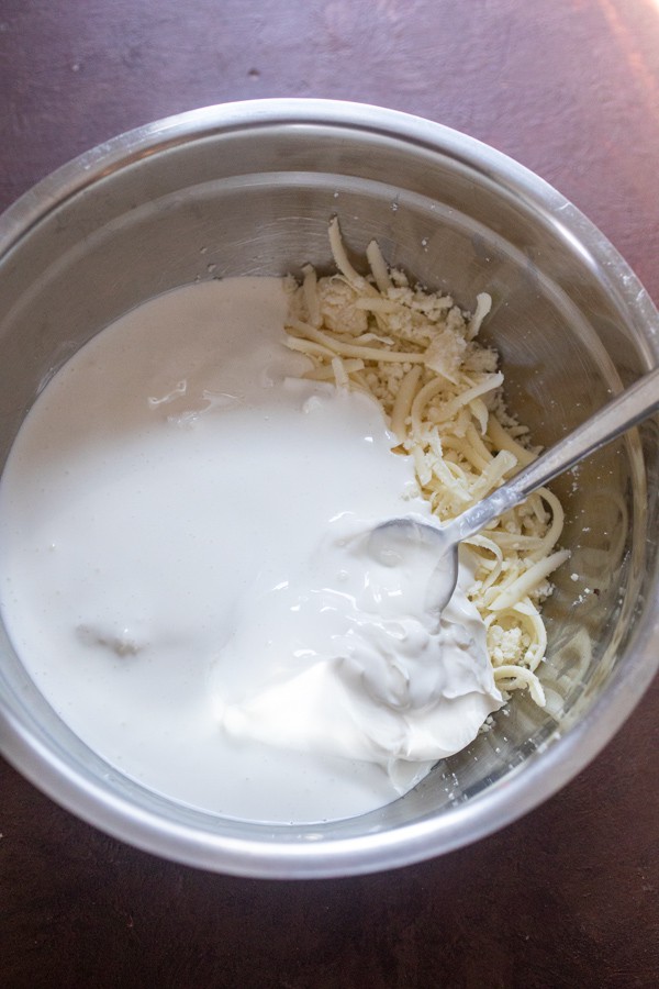 Cheese and cream mixture for queso molcajete.