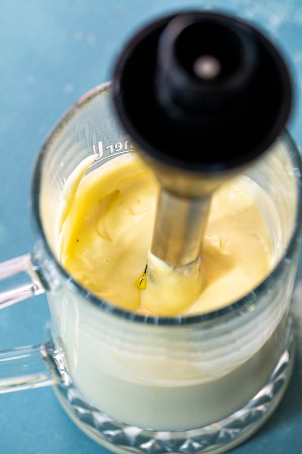 Homemade Mayo with immersion blender.