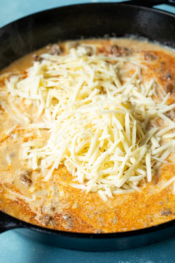 Adding Cheese and Liquid to Beef Queso