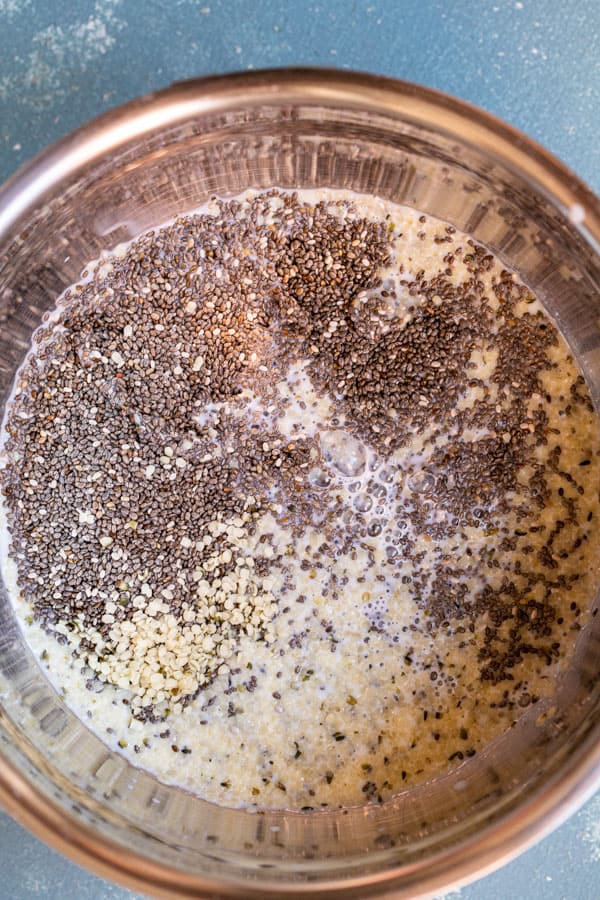 Chia and hemp seeds mixed with milk