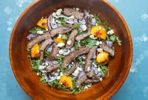 Grilled Steak Salad with Peaches and Blue Cheese