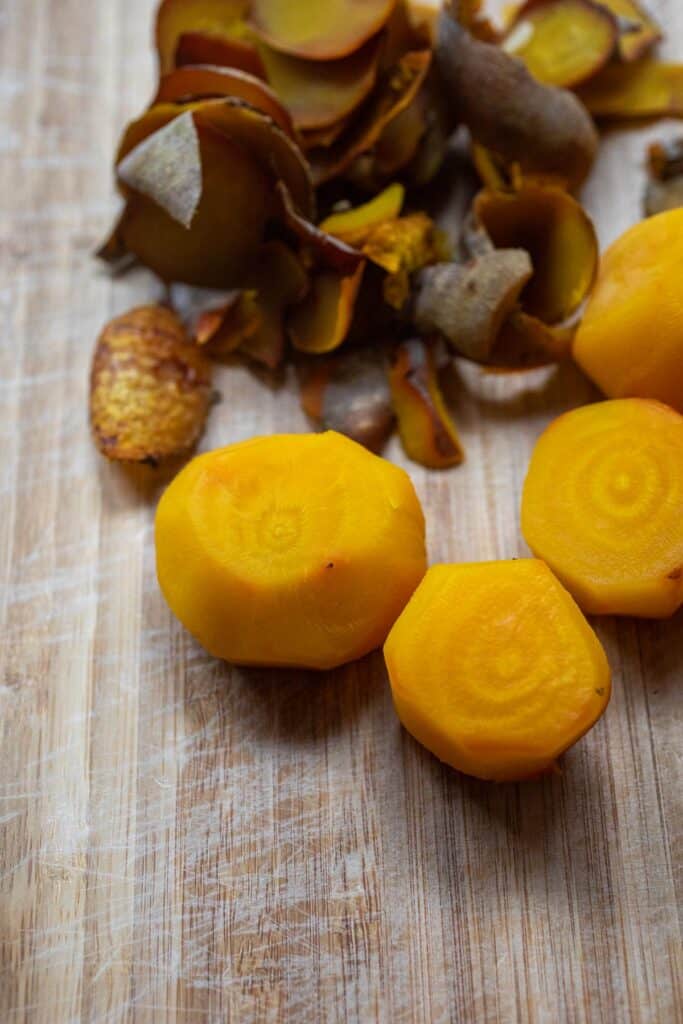 Peeled golden beets after roasting.
