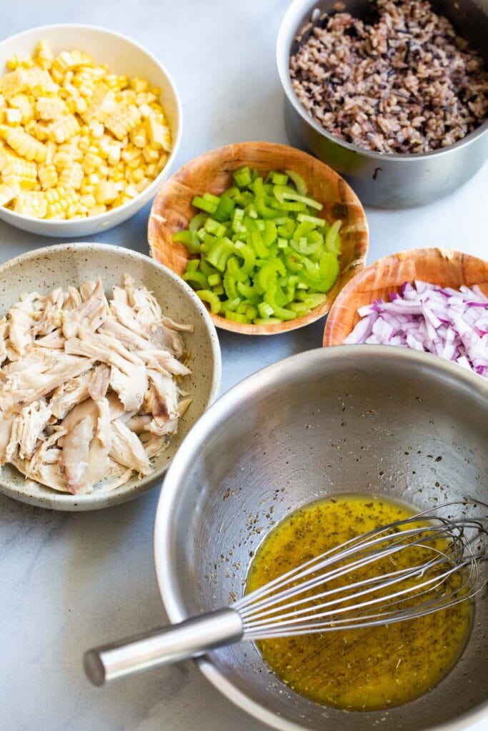 Ingredients for rotisserie chicken salad