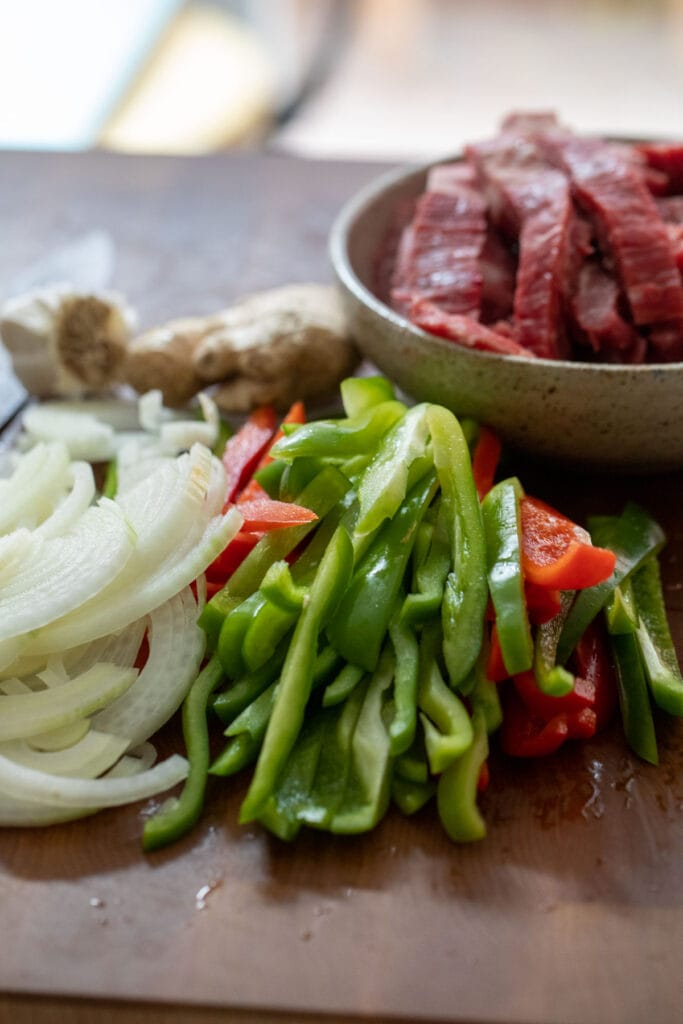 Ingredients for pepper steak.