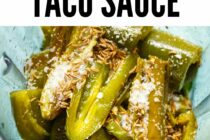 Similar to a green salsa, this green taco sauce is packed with roasted peppers and citrus. It's great drizzled on almost any taco from fish tacos to beef!