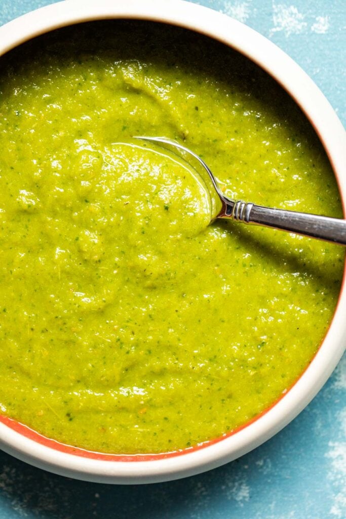 Finished Green Taco Sauce in a bowl.