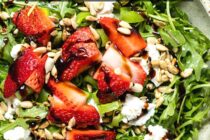 This Strawberry Goat Cheese Salad recipe is packed with fresh strawberries and goat cheese and some other crunchy ingredients and finished with a balsamic glaze.