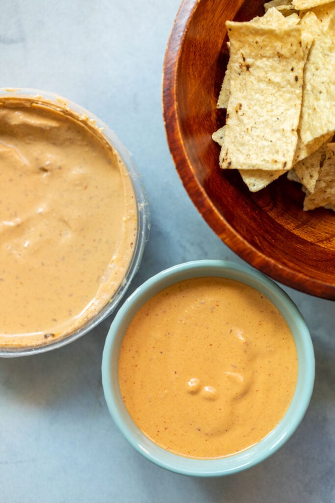 Comparing the homemade dip to the store-bought version. 