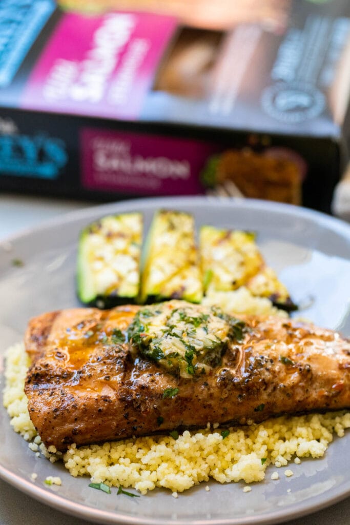 Grilled Salmon Filet with Chimichurri butter.
