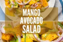 This easy mango avocado salad is layered with thin sliced red onions and Tajin seasoning. Fresh, fruity, and perfect for a summer side dish.
