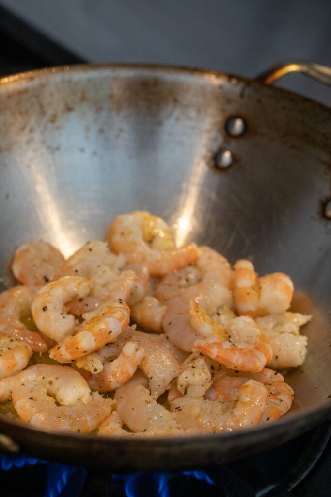 Cooking the shrimp.